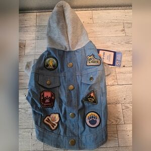 Top Paw Blue Denim Jacket with Gray Hood